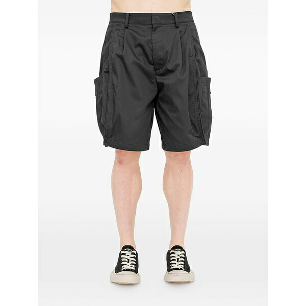 ジュン・ジー メンズ 心地よいズボン下 ボトムス Pleated cargo shorts Black