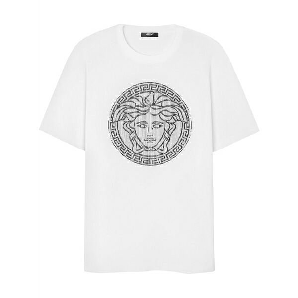 ヴェルサーチ メンズ プルオーバー トップス Medusa sliced cotton t-shirt White