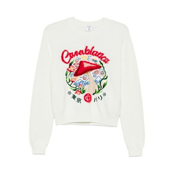 カサブランカ レディース 編み物\u0026スウェーター アウター Mushroom-embroidered crew-neck sweater White