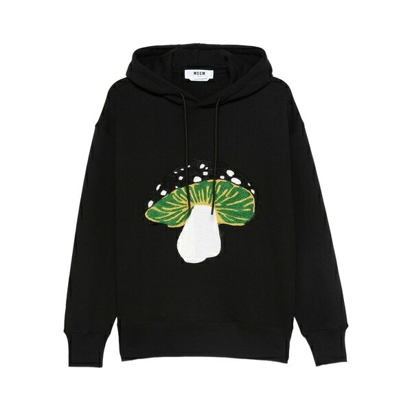 エムエスジイエム メンズ パーカー・スウェットシャツ アウター Mushroom-embroidered hoodie Black