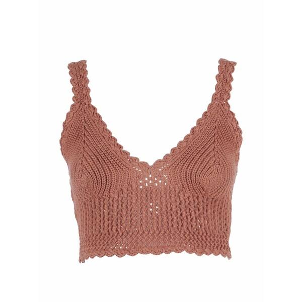 エルマンノ シェルヴィーノ レディース カットソー トップス Crochet-knit scalloped-edge top Brown