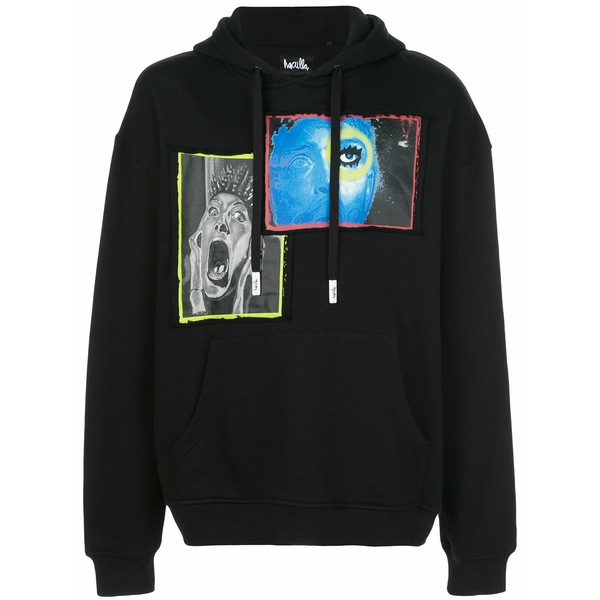 ハクーラ メンズ パーカー・スウェットシャツ アウター Overlap drop-shoulder hoody Black