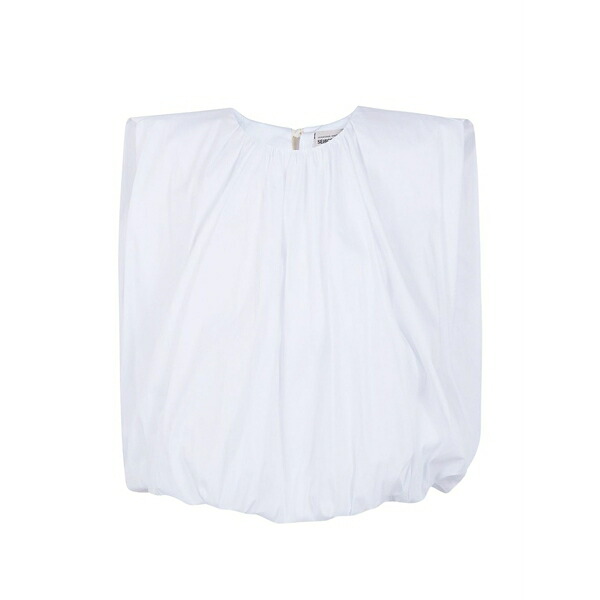 セミクチュール レディース プルオーバー トップス Pearl padded-shoulder gathered blouse White