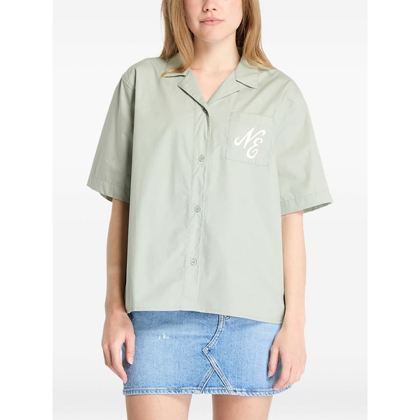 ニュー内鰓 レディース プルオーバー トップス Logo-embroidered short-sleeve shirt Green