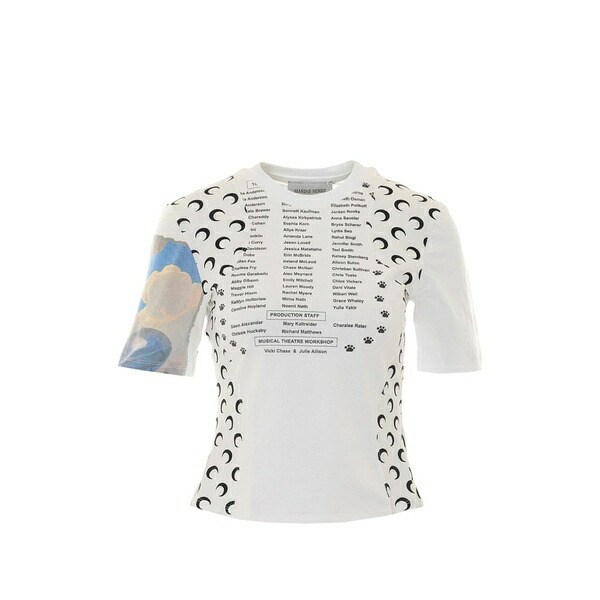 米国海兵隊員 独居室 レディース ティーシャツ トップス Moon-print crew neck t-shirt White