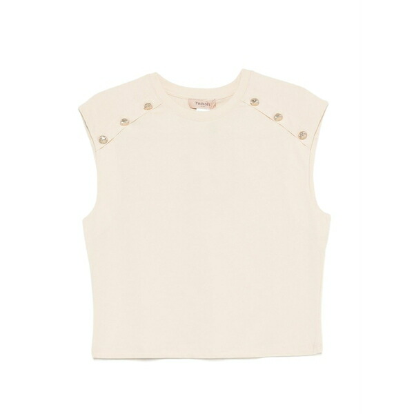 ツイン書き割り レディース カットソー トップス Button-embellished top Neutrals