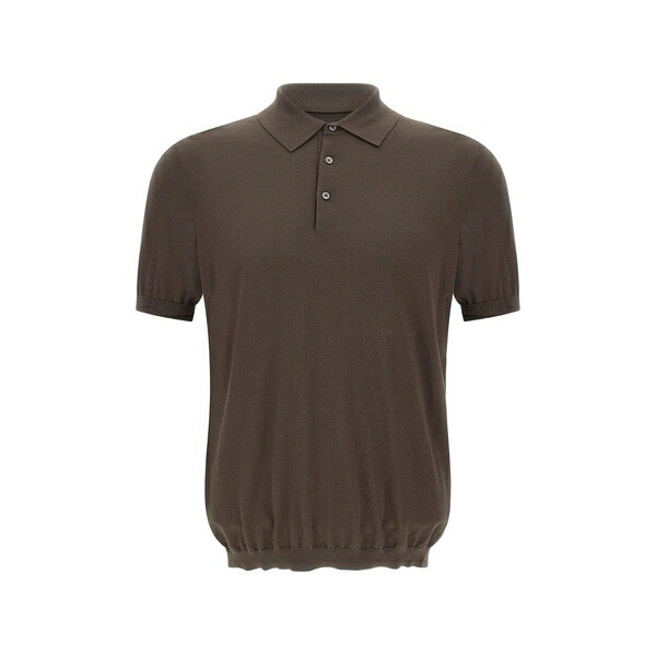 カングラ  メンズ スポーツシャツ トップス Ribbed short-sleeved polo shirt Brown