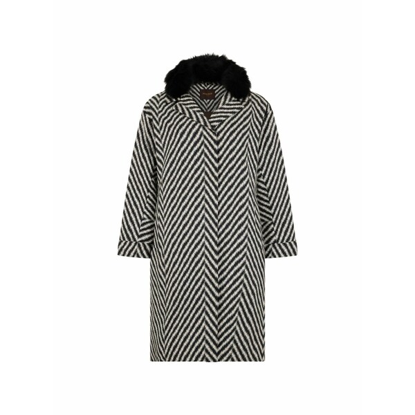 ムーレー レディース 厚地の外套 アウター Zigzag-pattern fur-collar coat Black