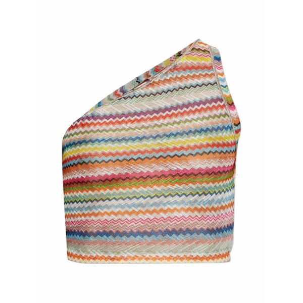 ミッソーニ レディース カットソー トップス Zigzag-knit one-shoulder top Blue
