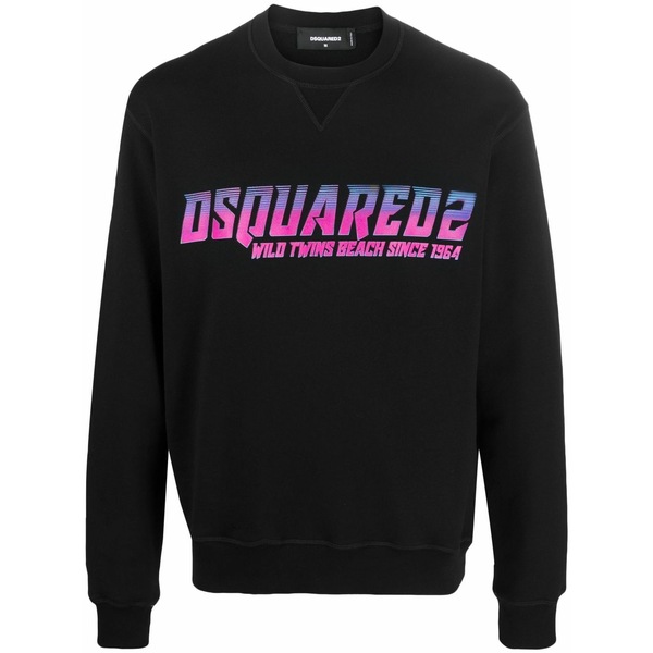 ディースクエアード メンズ パーカー・スウェットシャツ アウター Logo-print crew-neck sweatshirt Black