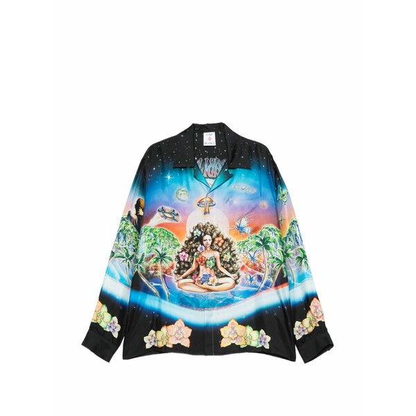 カサブランカ メンズ プルオーバー トップス Graphic-pattern shirt Black