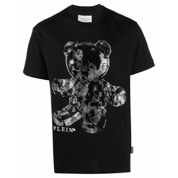 フィリップ飾り気の無い メンズ プルオーバー トップス Teddy print t-shirt Black