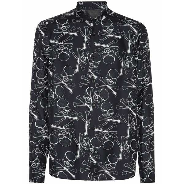 フィリップ飾り気のない メンズ プルオーバー トップス Skull\u0026bones silk shirt Black