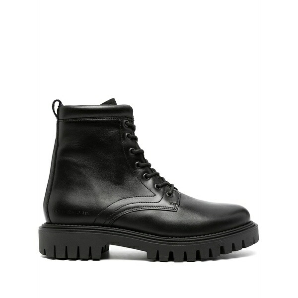 トミー ヒルフィガー メンズ ブーツ シューズ Logo-embossed leather boots Black