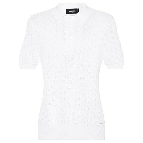ディースクエアード メンズ スポーツシャツ トップス Open-knit polo shirt White