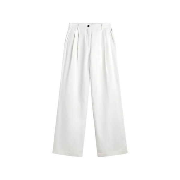 エコアルフ レディース 心地よいズボン下 ボトムス Pleated wide-leg trousers White