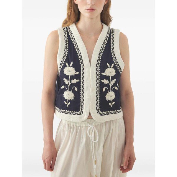 アンティックバティック レディース 上衣＆上衣 アウター Floral-embroidered waistcoat Blue