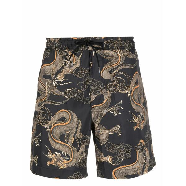 マハリシ メンズ 心地好いズボン下 ボトムス Dragon-print swim shorts Black