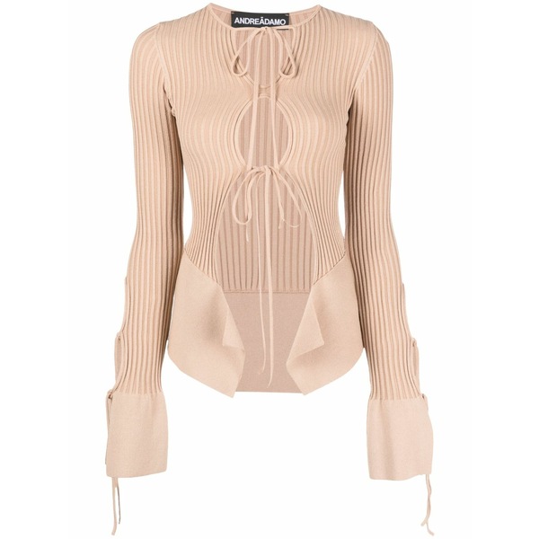 アンドレダモ レディース ティーシャツ トップス Cut-out ribbed top Neutrals