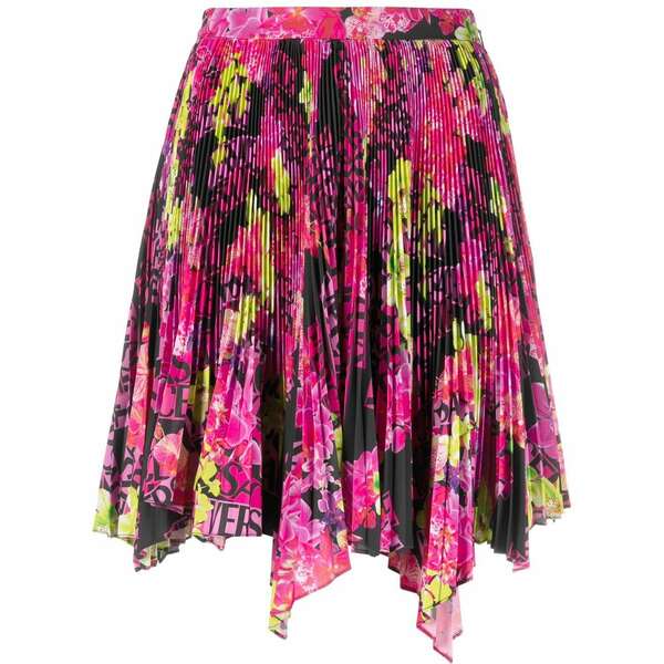 ヴェルサーチ レディース スコート ボトムス Logo-print pleated asymmetric skirt Pink