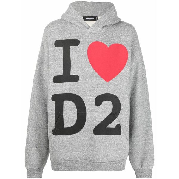 ディースクエアード メンズ パーカー・スウェットシャツ アウター Graphic-print cotton hoodie Grey