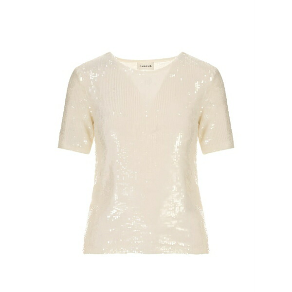 パロッシュ レディース ティーシャツ トップス Sequin-embellished short-sleeve t-shirt Neutrals