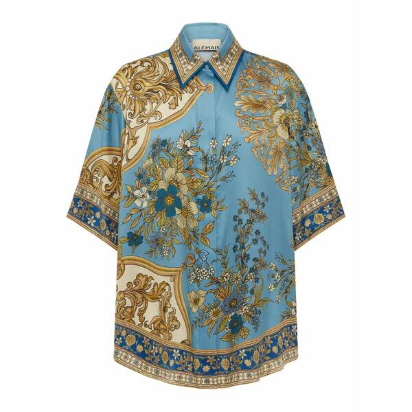 アレメ レディース プルオーバー トップス Floral-pattern silk shirt Blue