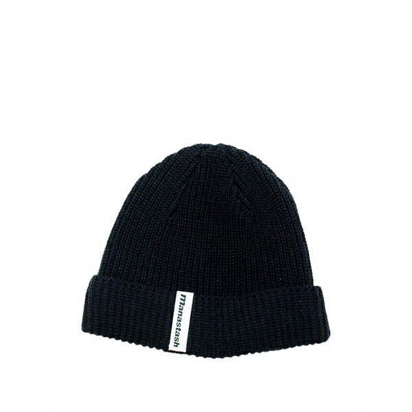 マナスタッシュ メンズ 帽子 アクセサリー Ribbed cotton beanie Black|asty
