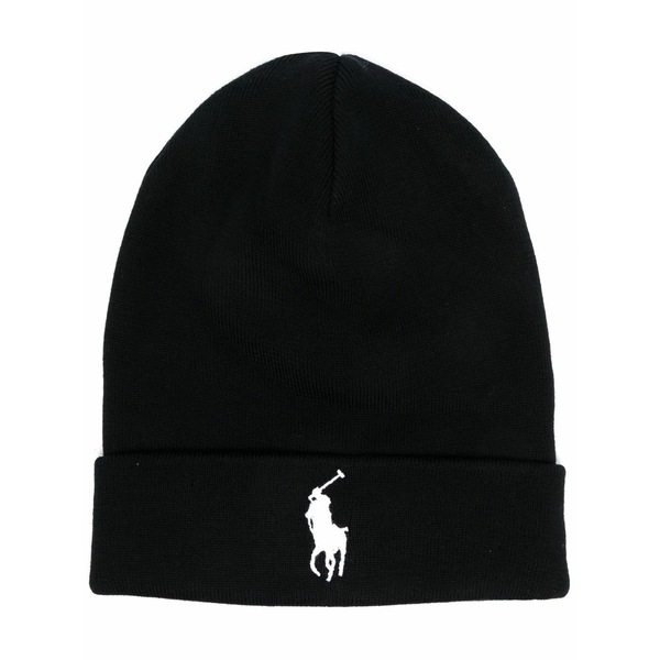 ラルフローレン メンズ 帽子 アクセサリー Polo pony knit beanie hat Black|asty