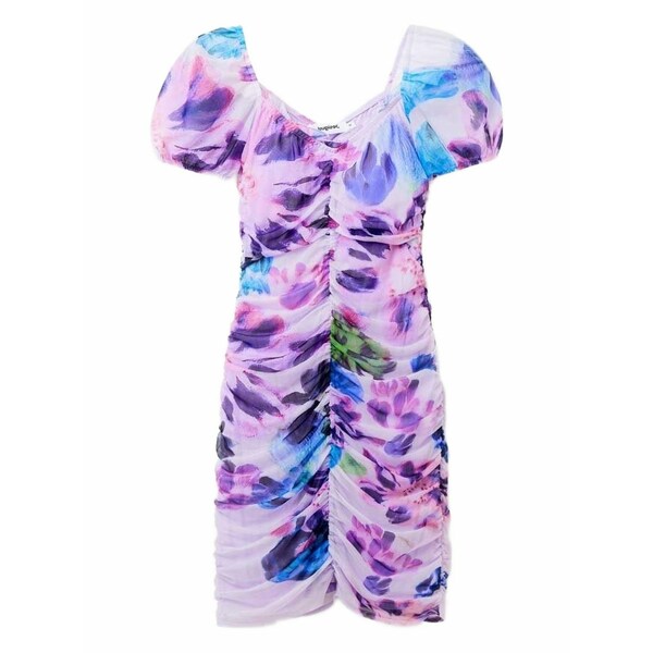 デジグアル レディース ワンピース トップス Puff-sleeves floral-print mini day dress Pink｜asty