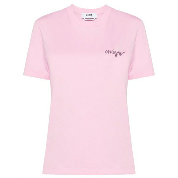エムエスジイエム レディース プルオーバー トップス Logo-embroidered cotton t-shirt Pink
