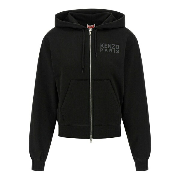 ケンゾー レディース パーカー・スウェットシャツ アウター Happy tiger zip-up hoodie Black