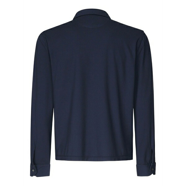 フェデーリ メンズ ポロシャツ トップス Mother-of-pearl button long-sleeve polo shirt Blue｜asty