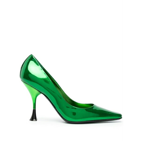 トロワジュイン レディース パンプス シューズ 100粍 patent-finish square pumps Green