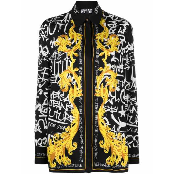 ベルサーチ レディース シャツ トップス Logo couture print blouse Black｜asty