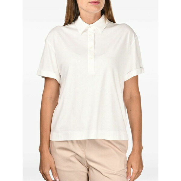 グランサッソ レディース スポーツシャツ トップス Buttoned cotton polo top White