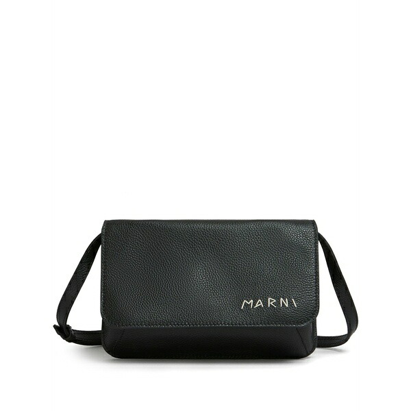 マルニ メンズ 商行為系 御徒面子 Logo-embroidered leather belt bag Black