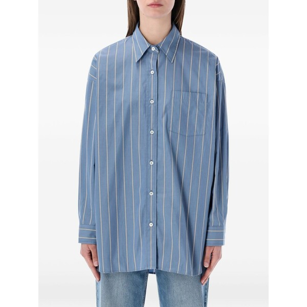 アーペーセー レディース シャツ トップス Striped pocket shirt Blue|asty