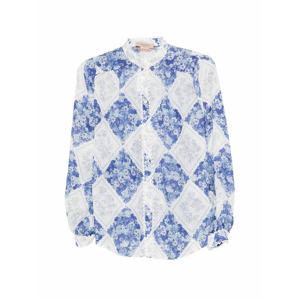 ツインセット レディース シャツ トップス Floral-print long-sleeve shirt Blue｜asty