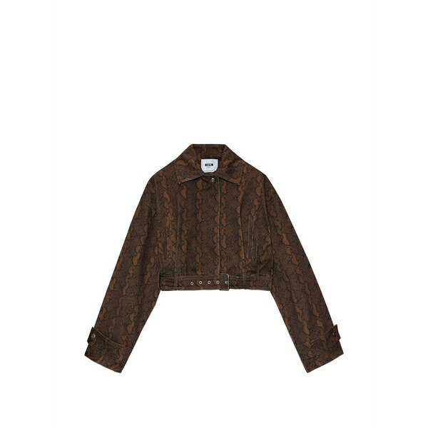 エムエスジイエム レディース 上衣＆上衣 アウター Belted patterned coat Brown