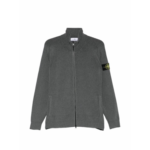 ストーンアイランド メンズ ジレー アウター Logo-patch crew-neck cardigan Grey