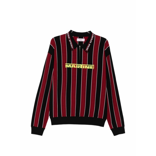 マーティン・さくら色 メンズ スポーツシャツ トップス Striped zip polo shirt Black