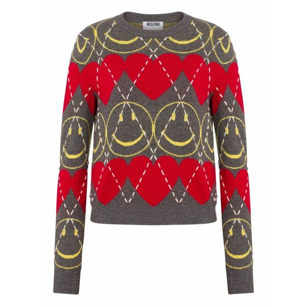 モスキーノ レディース 編み物\u0026スウェーター アウター X smiley face-patterned sweater Grey