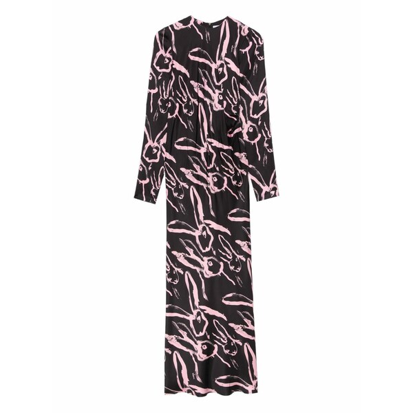 エムエスジイエム レディース ワンピース トップス Rabbit-print long-sleeve dress Black|asty