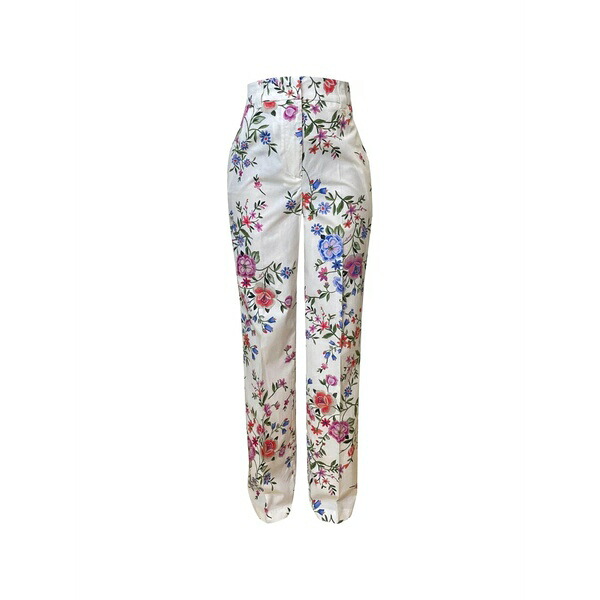 リュージョー レディース カジュアルパンツ ボトムス Floral-print cotton trousers White|asty