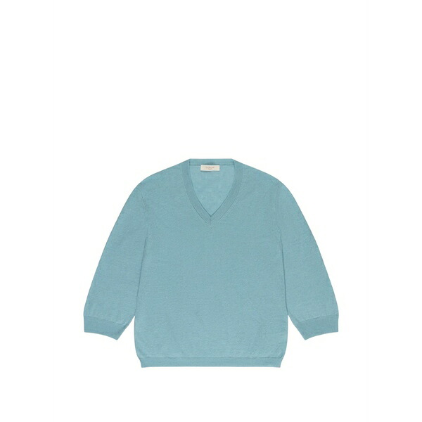 投げること御召しもの レディース プルオーバー トップス V-neck knitted t-shirt Blue