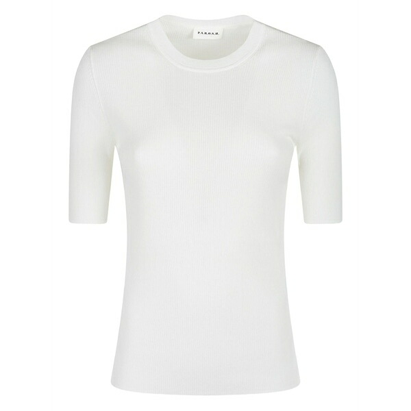 パロッシュ レディース ティーシャツ トップス Ribbed short-sleeve t-shirt  White Tシャツ・カットソー-トップス-レディースファッション