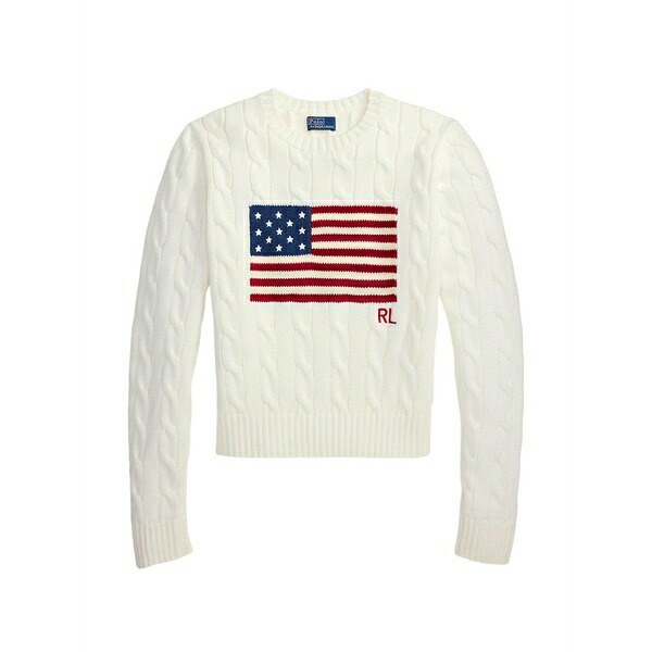 ラルフローレン レディース 編み物\u0026プルオーバー アウター Cable-knit flag sweater White