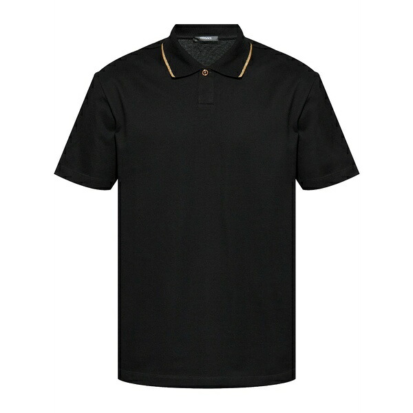 ヴェルサーチ メンズ スポーツシャツ トップス Stripe-detail polo shirt  Black