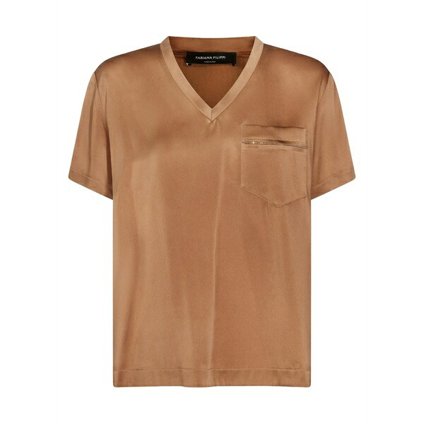 ファビアナ フィリッピ レディース プルオーバー トップス Pocket v-neck t-shirt Neutrals